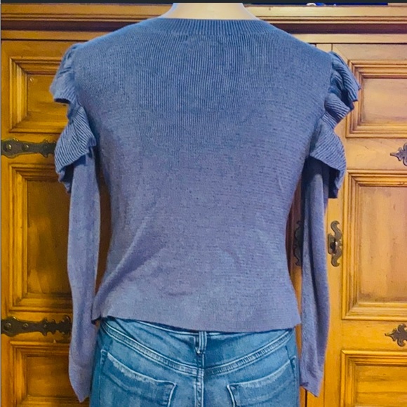 Open Shoulder Ruffled Blue Sweater - Picture 5 of 10